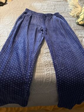 Karen Neuburger Live Love Lounge Womens Small Blue Polka Dot Velour Soft Cozy